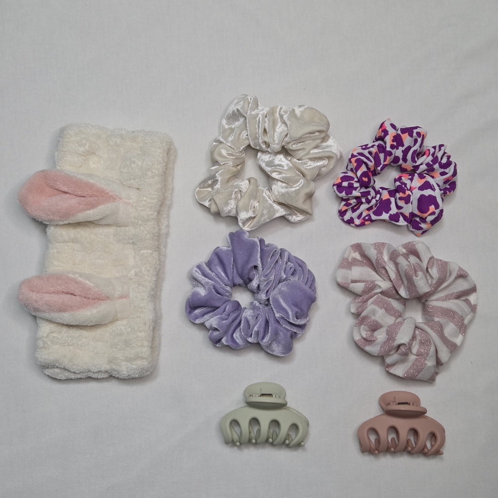 Women's Hair Accessories Set - Scrunchies, Claw Clips, And Headband
